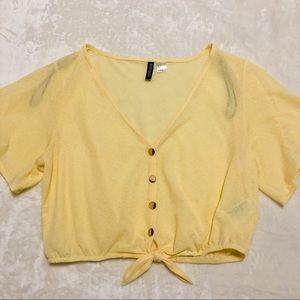 forever 21 button down sheer yellow top